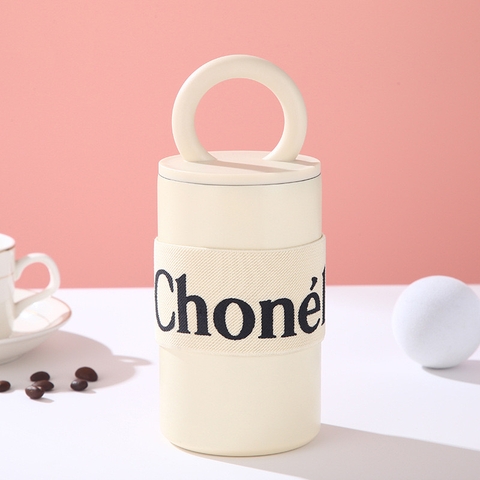 Cốc giữ nhiệt Chonel dung tích 400ml, ly giữ nhiệt có quai cao cấp đựng trà, cafe UV20