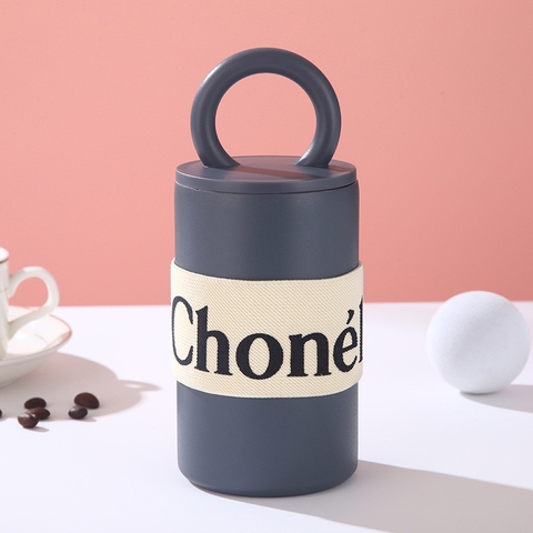 Cốc giữ nhiệt Chonel dung tích 400ml, ly giữ nhiệt có quai cao cấp đựng trà, cafe UV20