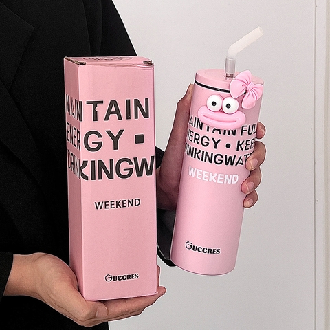 Ly Giữ Nhiệt Black Pink 600ml inox 304, ly giữ nhiệt dễ thương COOL04