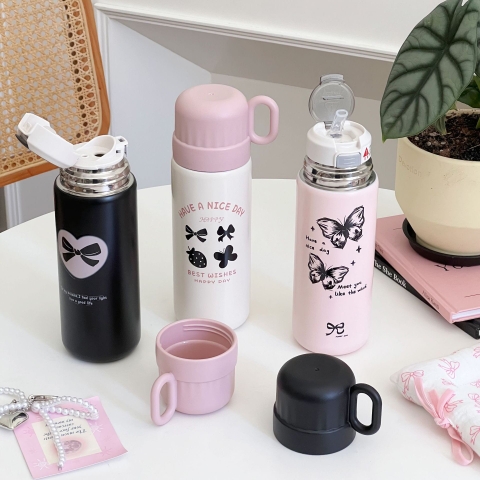 Bình Giữ Nhiệt Inox 316 500ml Có Ống Hút Kèm Cốc Tiện Lợi Mang Đi Học Đi Làm (Tặng Cọ Rửa Bình) ST-314