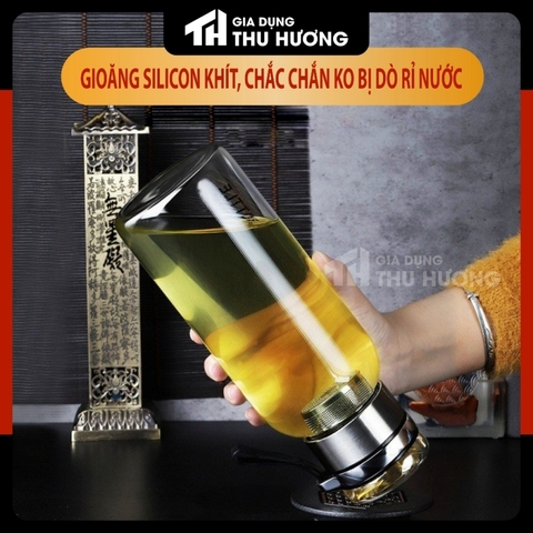 Bình nước thủy tinh 1000ml, 1200ml, 1500ml, 2000ml chịu nhiệt cao cấp có lõi lọc, tặng túi vải