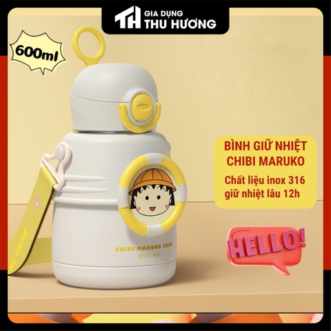 Bình giữ nhiệt Cute, Bình giữ nhiệt siêu nhân, chibi, thỏ, gấu dễ thương inox 316, có ống hút, có dây đeo