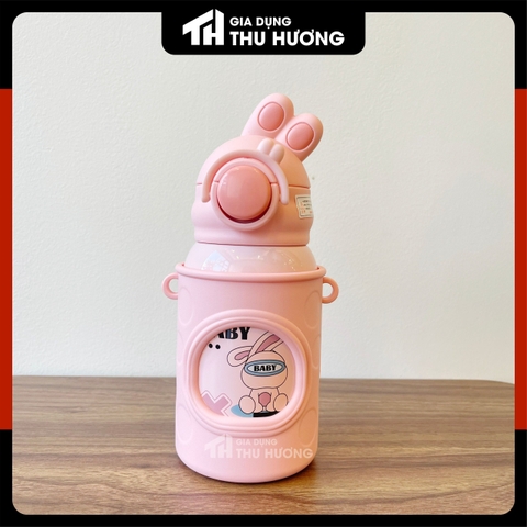 Bình giữ nhiệt Cute, Bình giữ nhiệt siêu nhân, chibi, thỏ, gấu dễ thương inox 316, có ống hút, có dây đeo