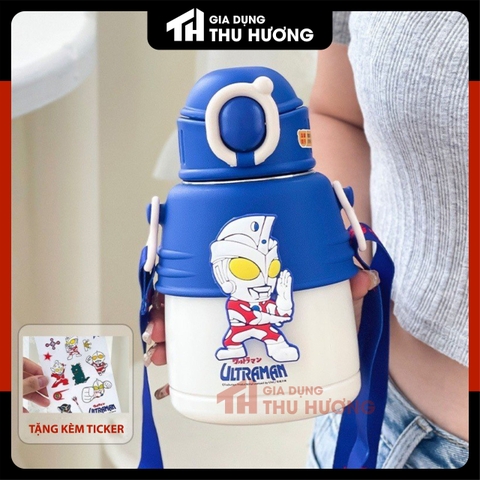 Bình giữ nhiệt Cute, Bình giữ nhiệt siêu nhân, chibi, thỏ, gấu dễ thương inox 316, có ống hút, có dây đeo