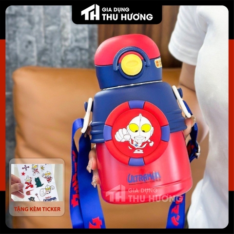 Bình giữ nhiệt Cute, Bình giữ nhiệt siêu nhân, chibi, thỏ, gấu dễ thương inox 316, có ống hút, có dây đeo