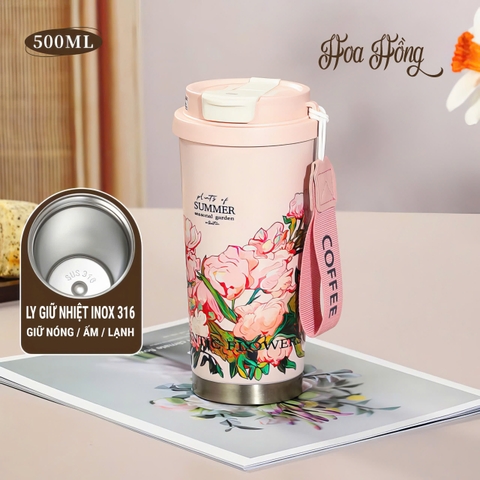 Ly giữ nhiệt inox 316 - Dung tích 500ml họa tiết sang trọng AG508