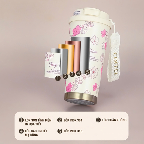 Ly giữ nhiệt inox 316 - Dung tích 500ml họa tiết sang trọng AG508