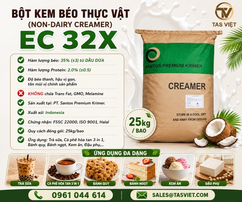 Bột Kem Béo Thực Vật EC 32X: Giải Pháp Tăng Độ Béo Hoàn Hảo Cho Trà Sữa và Cà Phê