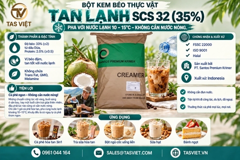 Bột kem béo thực vật tan lạnh SCS 32 (35%): Pha với nước lạnh, tiện lợi trong từng ly đồ uống