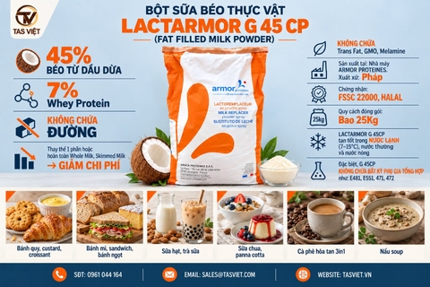Bột sữa béo thực vật LACTARMOR G45CP – Độ béo 45% từ dầu dừa, Whey Protein 7%