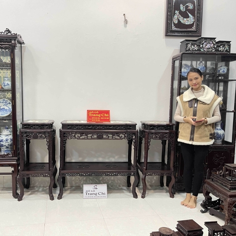 Bộ 3 Bàn Đôn Bày Đồ Gỗ Gụ Mặt Đá