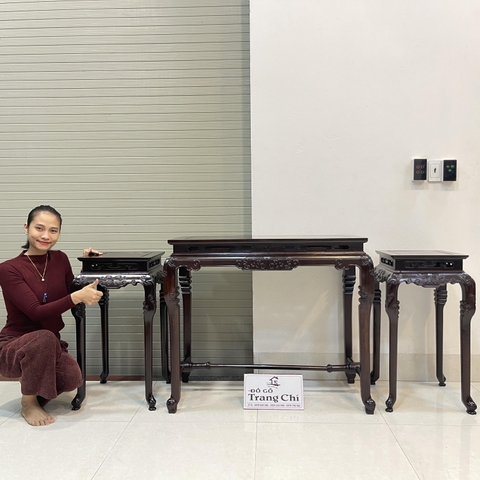 Bộ Bàn Đôn Gỗ Gụ Kê Đồ Sứ Tượng Gỗ