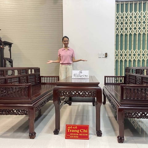 Bộ Trường Kỷ Con Tiện Chân Móng Bàn Dài Gỗ Gụ