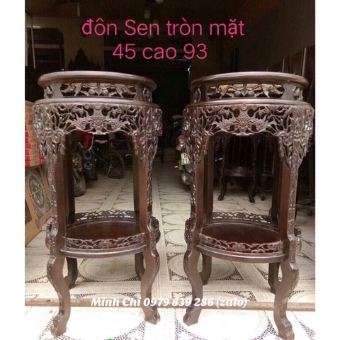 Cặp Đôn Sen Mặt Tròn Gỗ Gụ