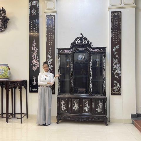 Tủ Bày Đồ Dáng Louis Khảm Ốc Đẹp Đỏ Lửa Vàng Chanh