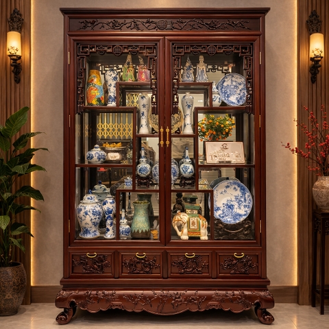 Tủ Bày Đồ To Chạm Bốn Mùa 2m19 x 1m57 x 45 cm