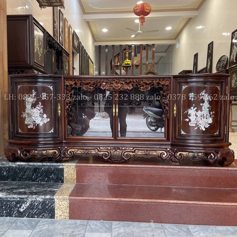 Tủ Chè Cánh Cong Khảm Đông Bích Gỗ Gụ Ta