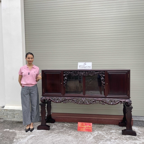 Tủ Chè Gụ Bệ Chạm Phúc Lèo Hoa Mai 1