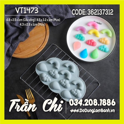 VT1473 - Khuôn silicone vỉ Cầu vồng, Mây, Mưa 11c (21/11)