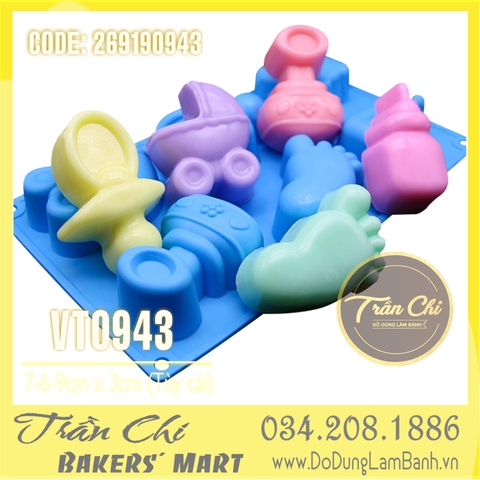 Khuôn silicone vỉ đồ BABY 6 món (Bình sữa, núm vú, xe nôi...) (VT0943)