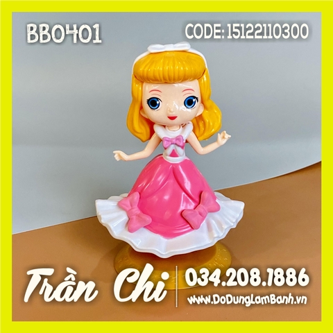 Phụ kiện trang trí nhựa - Công chúa AURORA tóc vàng, đầm nơ hồng CÓ ĐẾ nhẹ (NNE) (BB0401)