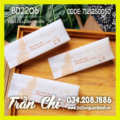 BD2206 - Túi ép BÁNH DỨA GIẤY hình Trái Dứa Ấm Trà NÂU nền TRẮNG - Xấp 95-100c