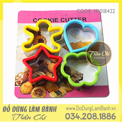 Set cookie cutter 4 món: Người tuyết, tim, sao, hoa (Có silicone)