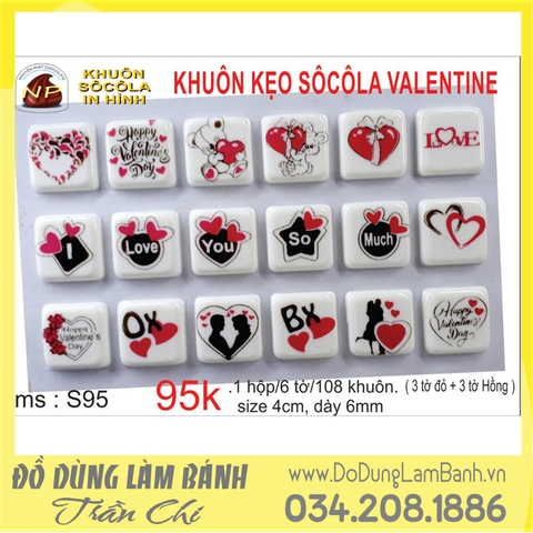 Khuôn chocolate in hình NP 95 VUÔNG VALENTINE - Hộp Nhỏ, Lớn