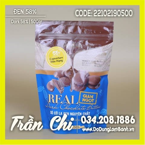 Socola ĐEN Nguyên Chất Dạng Nút Áo 58% Cacao Talk - 500gr (13/4)