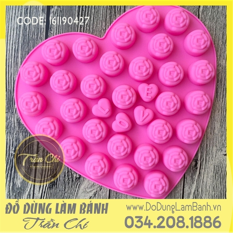 Khuôn silicone vỉ Tim hoa hồng LOVE 34c nhỏ