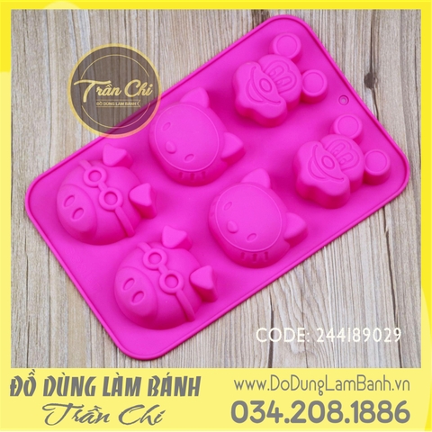 Khuôn silicone vỉ Mickey, Kitty, Heo 6c trung