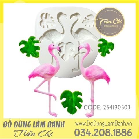 Khuôn silicone Hồng hạc Flamingo và lá nhỏ (SL9382)