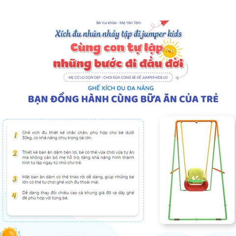 Xích Đu Cho Bé JUMPER KIDS KG102 Ghế Ngồi Xích Đu Có Bàn Ăn Dặm