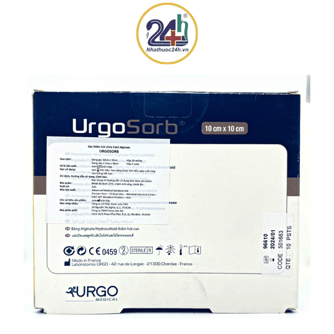 URGO SORB -Miếng băng gạc thấm hút chứa Calci Alginate 10cm x 10cm