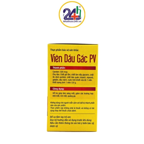 Viên dầu gấc PV - Bổ Sung Vitamin A, Hỗ Trợ Sáng Mắt Và Giảm Mờ Mắt