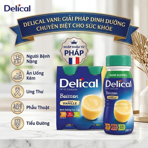 Sữa Delical Vani lốc 4 chai- nắp xanh- cho người ung thư, phẫu thuật, tiểu đường