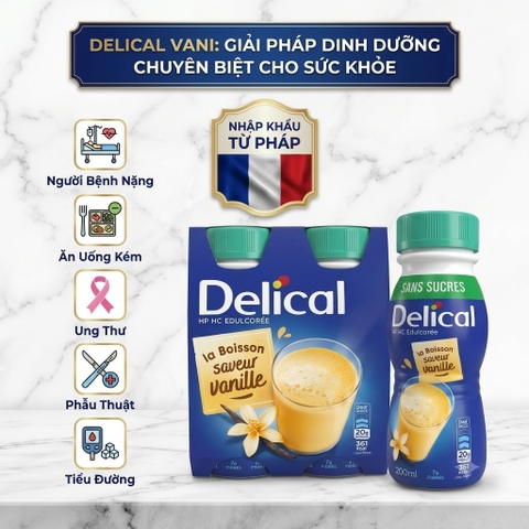 Sữa Delical Vani lốc 4 chai- nắp xanh- cho người ung thư, phẫu thuật, tiểu đường