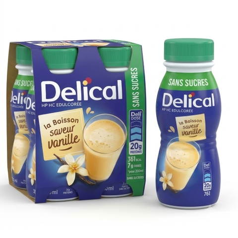 Sữa Delical Vani lốc 4 chai- nắp xanh- cho người ung thư, phẫu thuật, tiểu đường