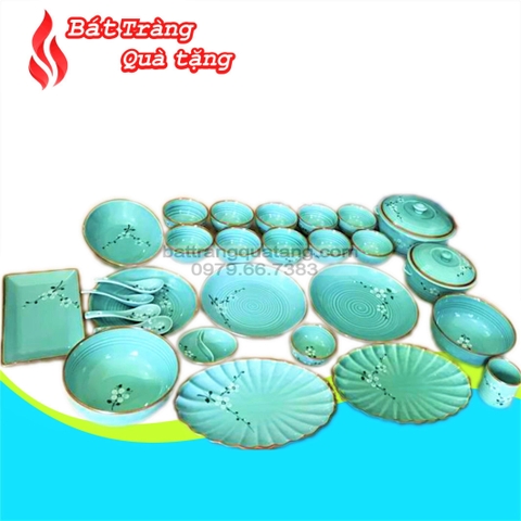 Bộ đồ ăn Bát Tràng vẽ hoa men lam
