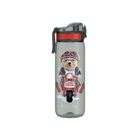 Bình nước Renga Tritan Rybo-X Patterned 630ml màu đen con gấu có tay cầm