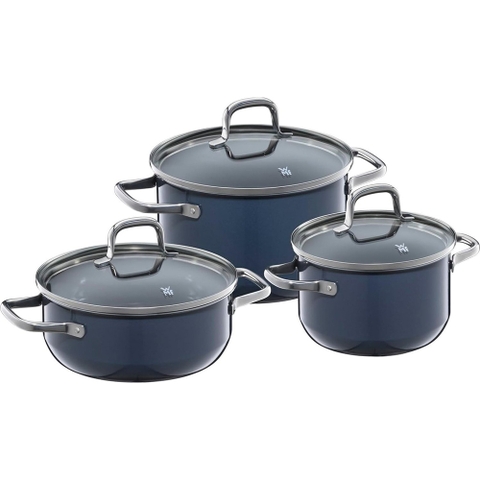 Bộ nồi vung kính 3 chiếc WMF Fusiontec Essential Kochgeschirr-Set 3-teilig Blueberry màu xanh việt quất