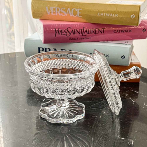 Thố pha lê có nắp chân đế hoa Alexandria Bohemia 15cm