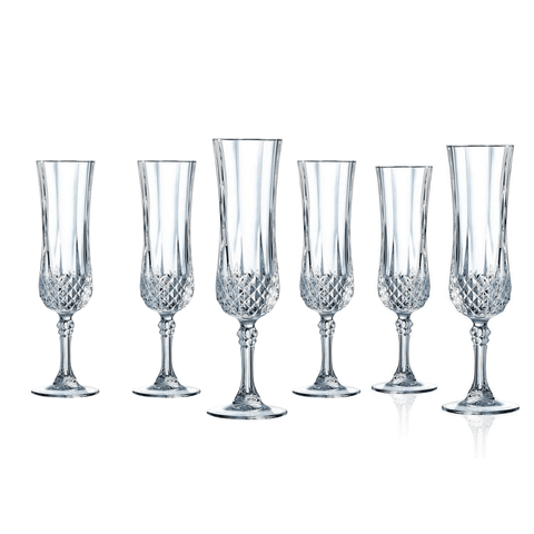 Set 6 ly champagne Longchamp Cristal d'Arques Paris 120ml