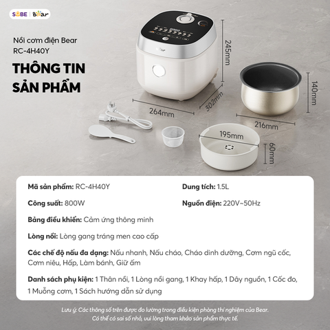 Nồi cơm điện Bear 1.5L RC-4H40Y