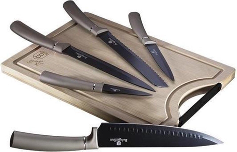 Bộ dao 5 chi tiết kèm thớt tre Berlinger Haus BH-2555 carbon