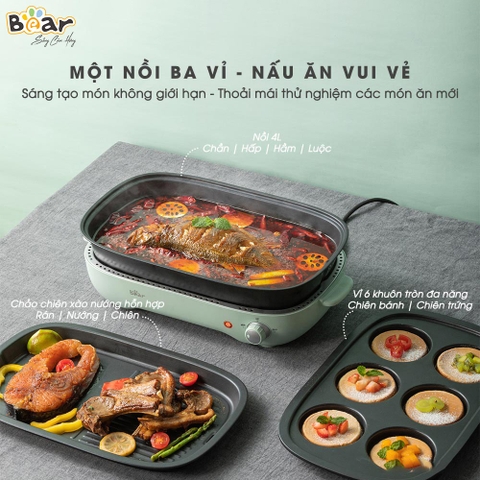 Nồi lẩu nướng 3 khay Bear SUBE004