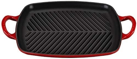 Chảo gang nướng 2 quai cầm lecreuset grillpfanne rechteckig 30x27cm kirsche - hình chữ nhật, màu đỏ