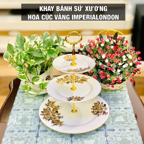 Kệ bánh trà sứ xương châu Âu Imperial hoa cúc