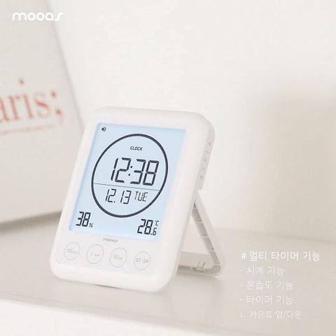 Đồng hồ hẹn giờ - báo thức -  đo nhiệt độ và độ ẩm 4in1 Mooas