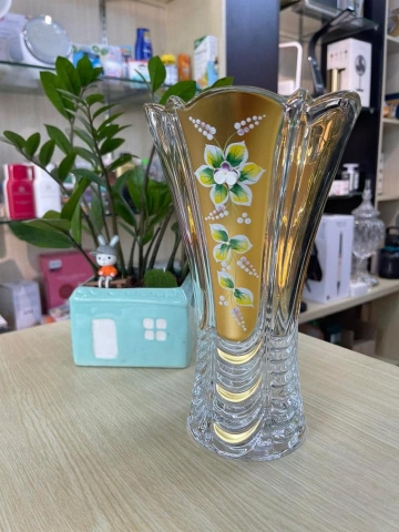 Lọ hoa pha lê mạ vàng Bohemia Crystal CH Séc cao 25cm